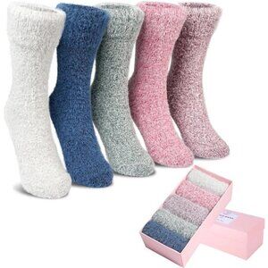 New 5 Pairs Fuzzy Soft Cozy Comfortable Socks for Women, Casual Sleep Comfy Sock